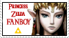 A stamp that says 'princess Zelda fanboy' next to an image of Twilight princess Zelda